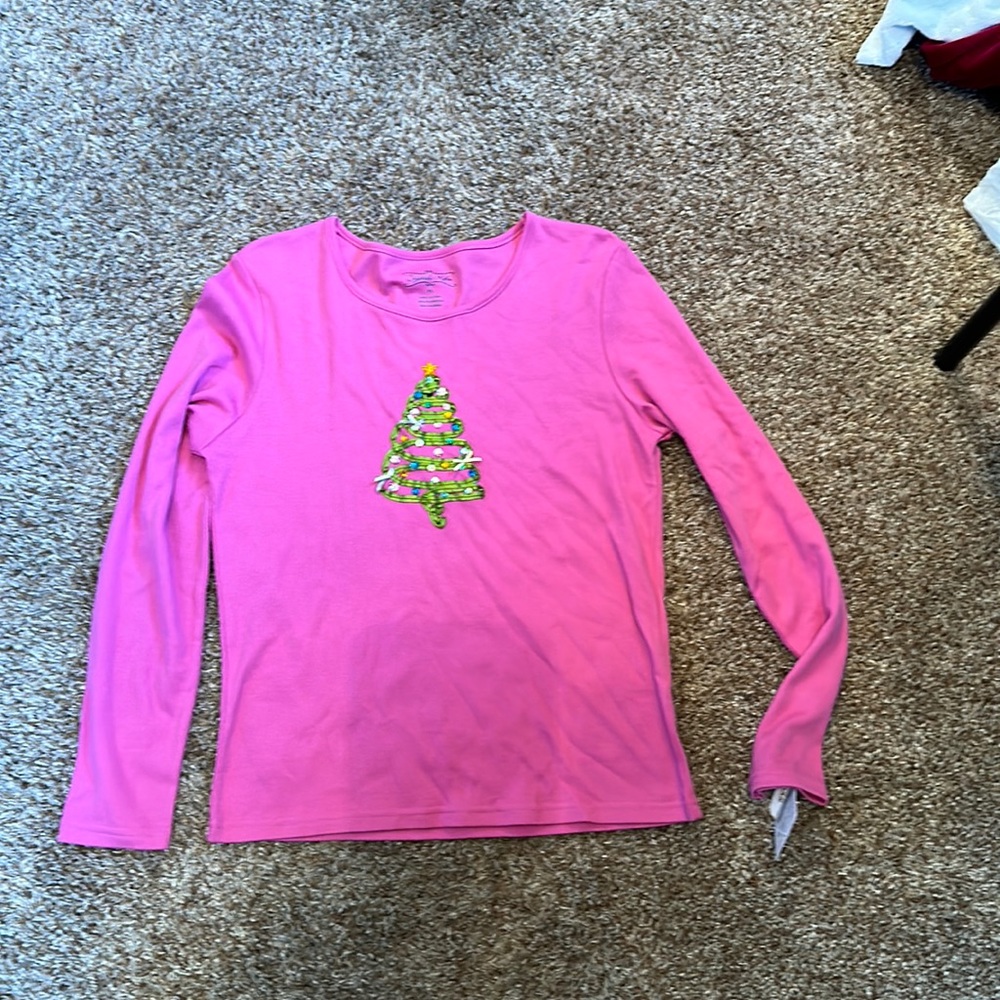 Long sleeve tee with Christmas tree PL pink